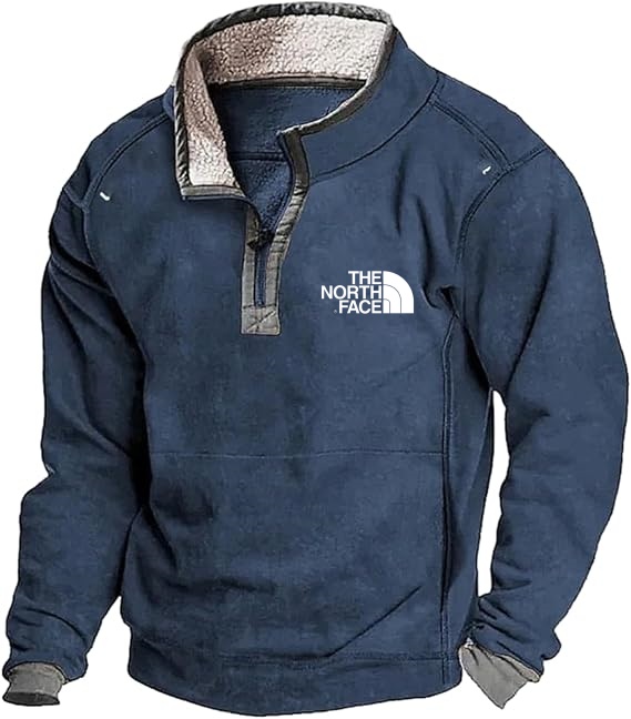 Felpa casual da uomo TNF® con collo alto e tasche, felpa da uomo con cerniera a un quarto, vestibilità slim, collo alto e maniche lunghe.