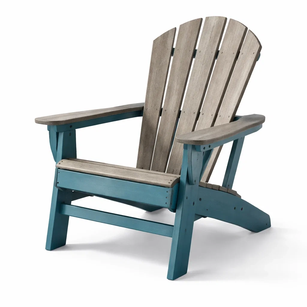 Sedia Adirondack in legno composito grigio e blu con schienale alto-PLUSHSOFAHOME