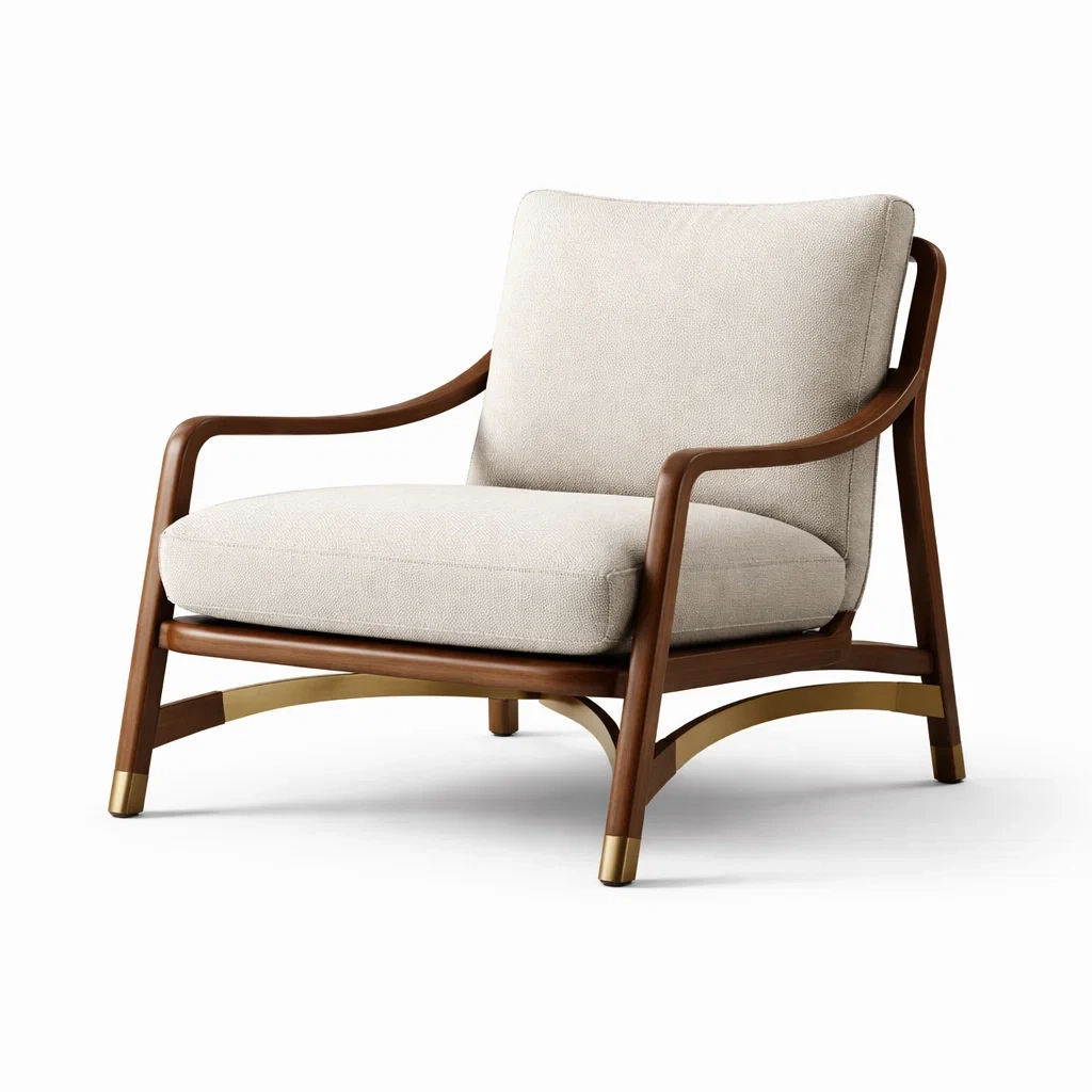 Sedia da relax in legno e tessuto beige-PLUSHSOFAHOME