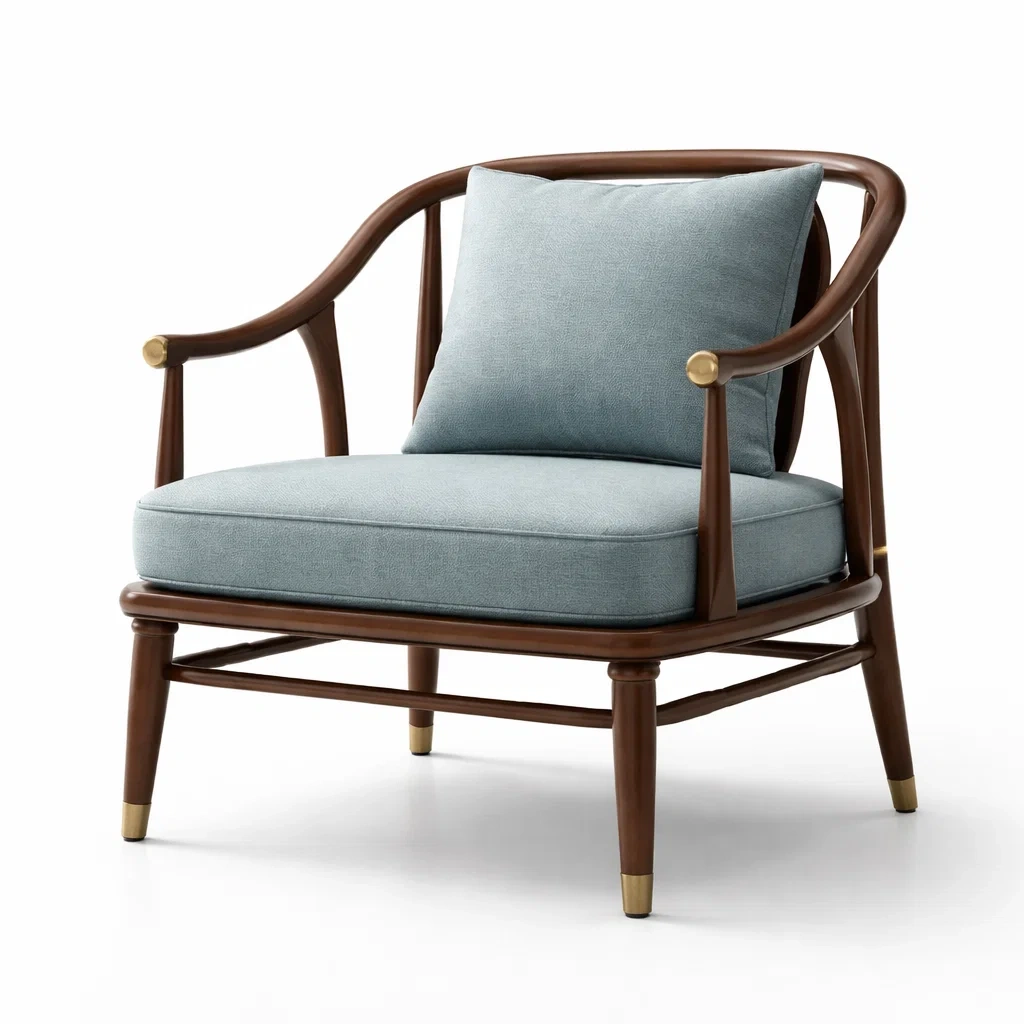 Sedia da relax in legno massello e tessuto azzurro chiaro 75x75x80 cm-PLUSHSOFAHOME