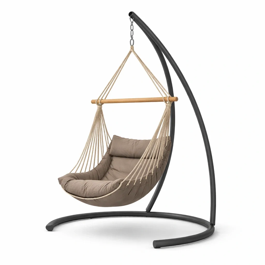 Sedia sospesa da esterni marrone con struttura in acciaio-PLUSHSOFAHOME