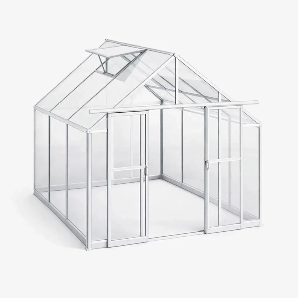 Serra in alluminio argento con pannelli in policarbonato-PLUSHSOFAHOME