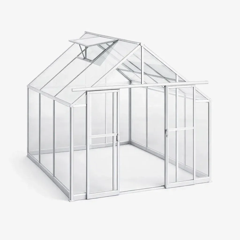 Serra in alluminio argento con pannelli in policarbonato-PLUSHSOFAHOME