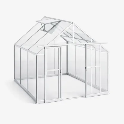 Serra in alluminio argento con pannelli in policarbonato-PLUSHSOFAHOME