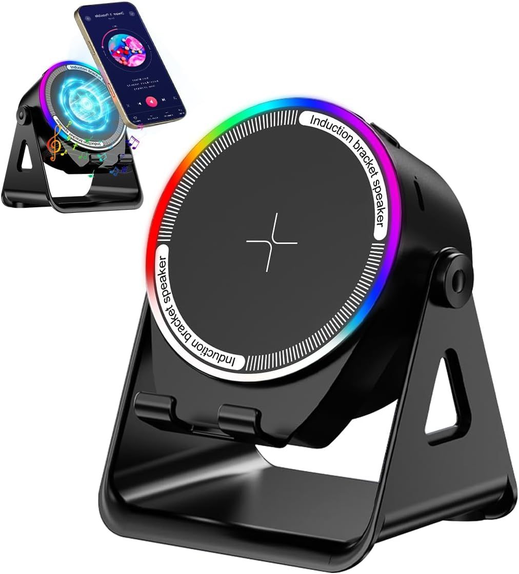 4-in-1 Wireless Induction Speaker & RGB Light Stand Multi-Functional Phone Stand Instant-Connect Stereo Sound