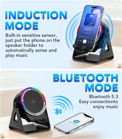 4-in-1 Wireless Induction Speaker & RGB Light Stand Multi-Functional Phone Stand Instant-Connect Stereo Sound