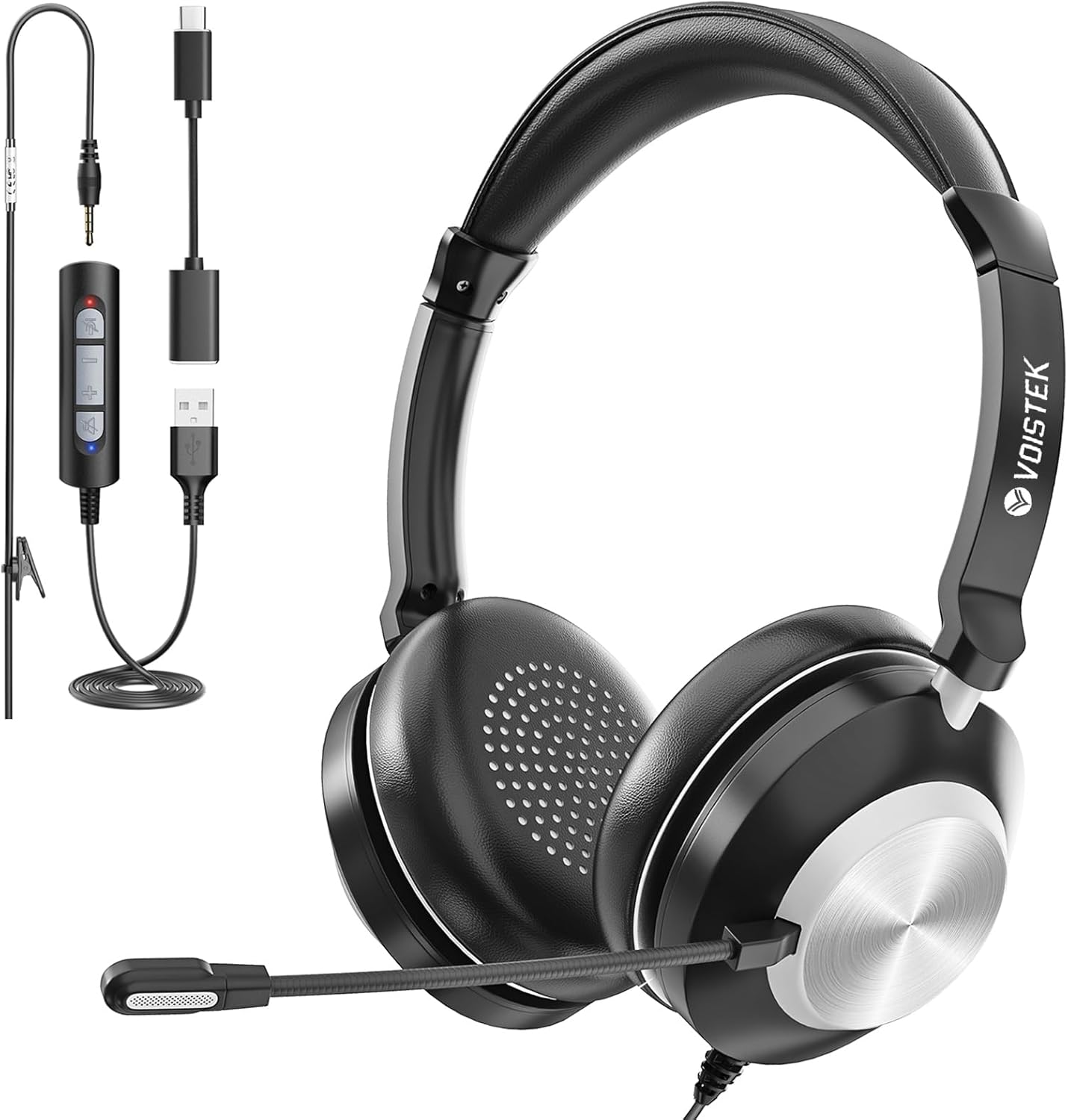 USB Headset with Microphone for PC & Laptop, On-Ear Computer Headset with Noise Canceling Microphone