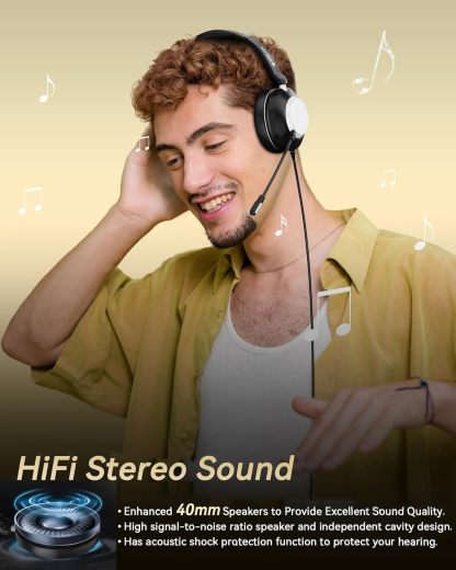 USB Headset with Microphone for PC & Laptop, On-Ear Computer Headset with Noise Canceling Microphone