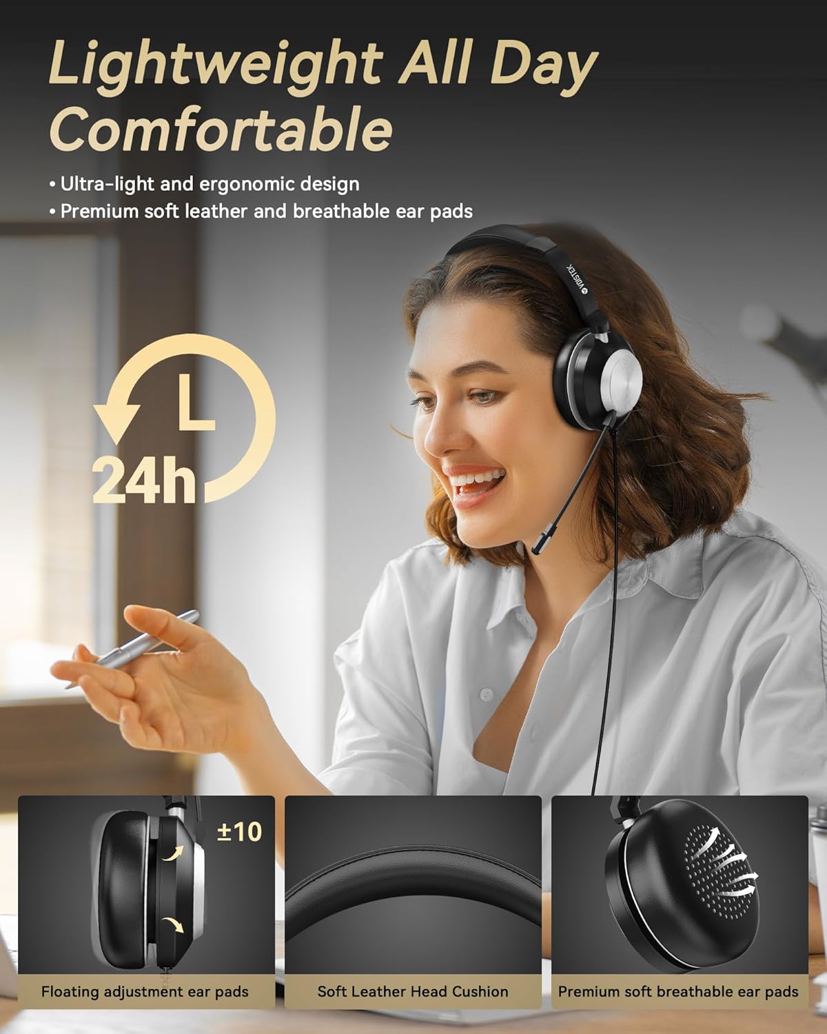 USB Headset with Microphone for PC & Laptop, On-Ear Computer Headset with Noise Canceling Microphone