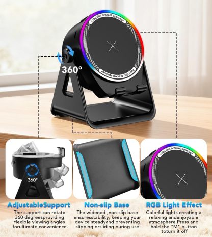 4-in-1 Wireless Induction Speaker & RGB Light Stand Multi-Functional Phone Stand Instant-Connect Stereo Sound
