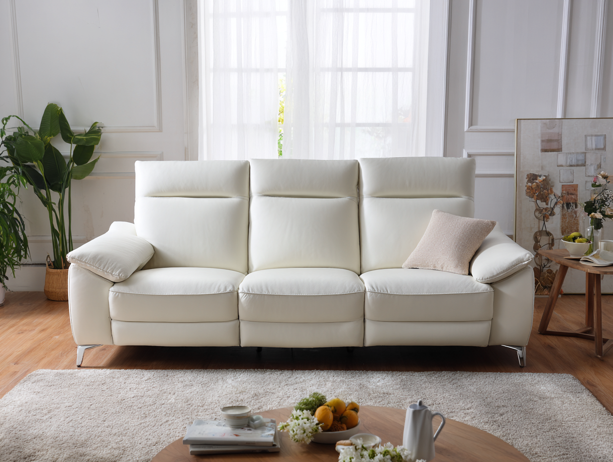 Canapé 3 places - cuir synthétique - 198x92x96 cm - Blanc cassé - design moderne-Cottagomart