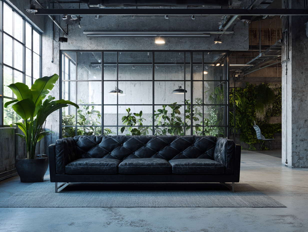 Canapé 3 places - cuir - 228x97x87 cm - Noir - style industriel contemporain-Cottagomart