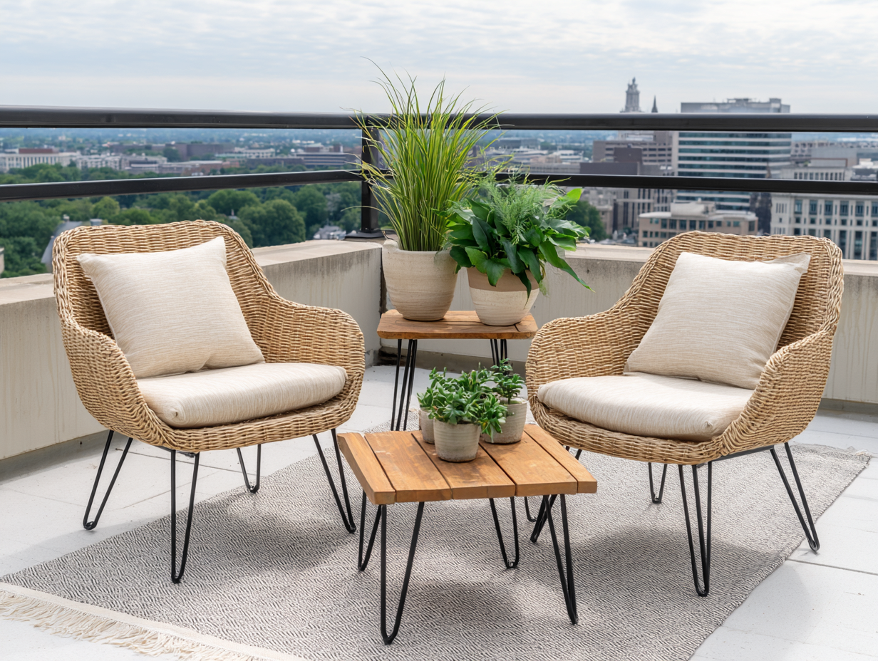 Salon de jardin-Résine tressée-Métal-Bois-72x74x78 cm-Beige-Style contemporain-Cottagomart