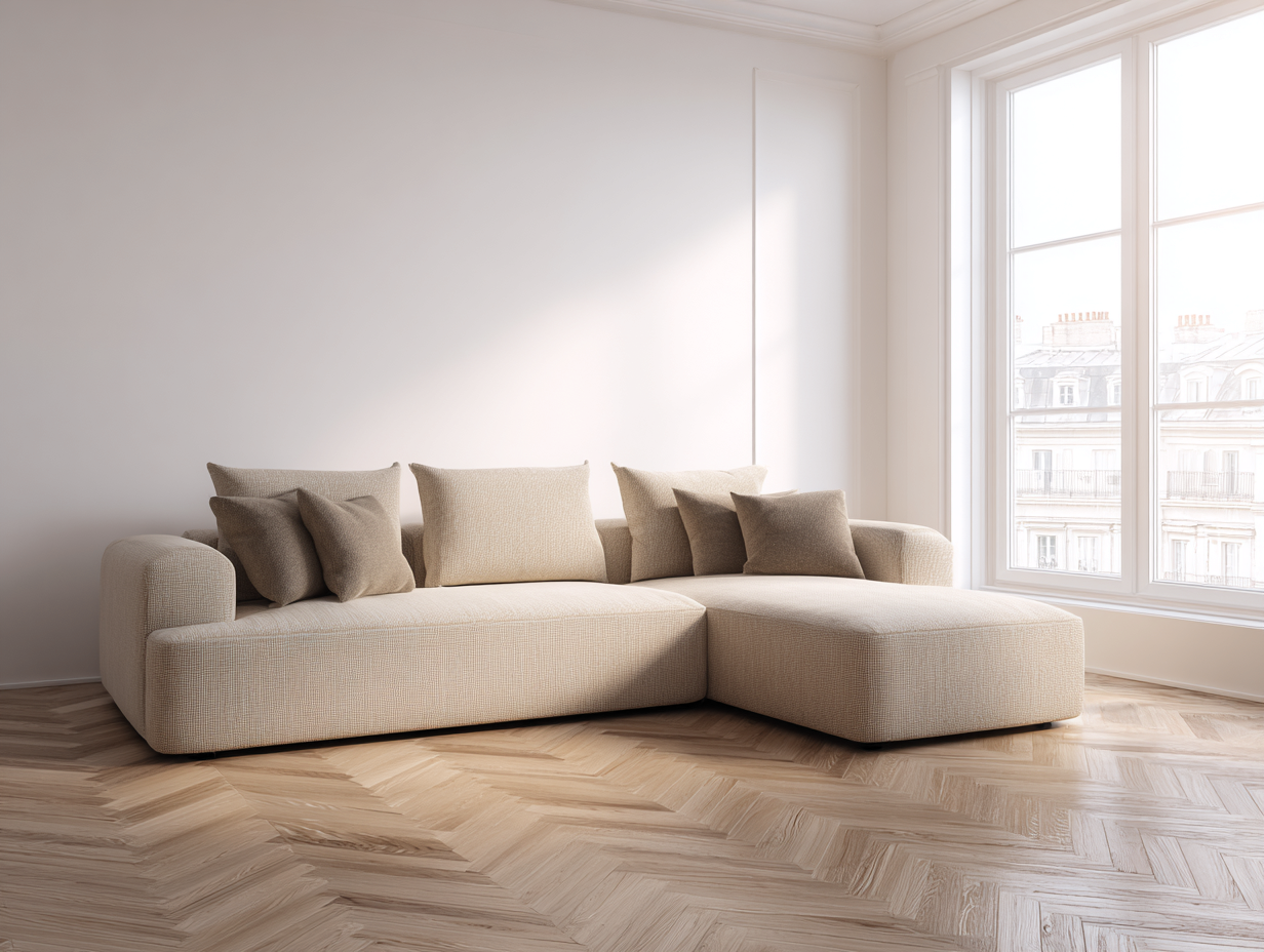 Canapé d'angle - Tissu - 288x178x80 cm - Beige clair - Style moderne-Cottagomart