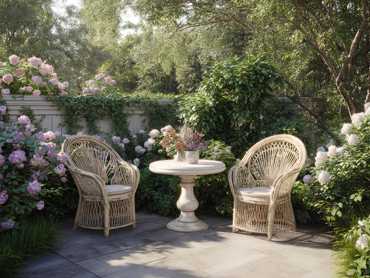 Salon de jardin-Rotan naturel-Pierre-80x82x85 cm-Beige-Style classique-Cottagomart