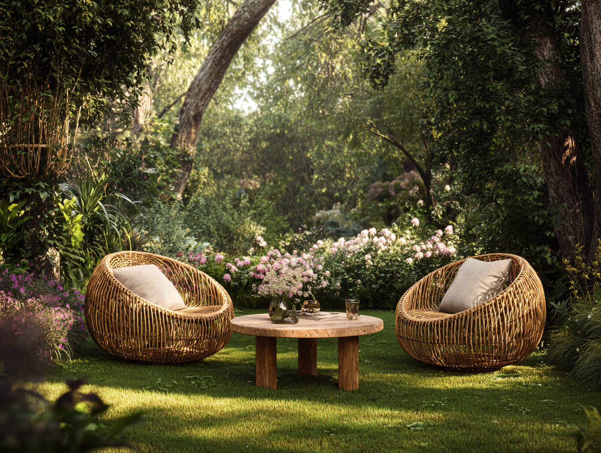 Salon de jardin-Rotan naturel-Bois-88x90x92 cm-Naturel-Style bohème-Cottagomart