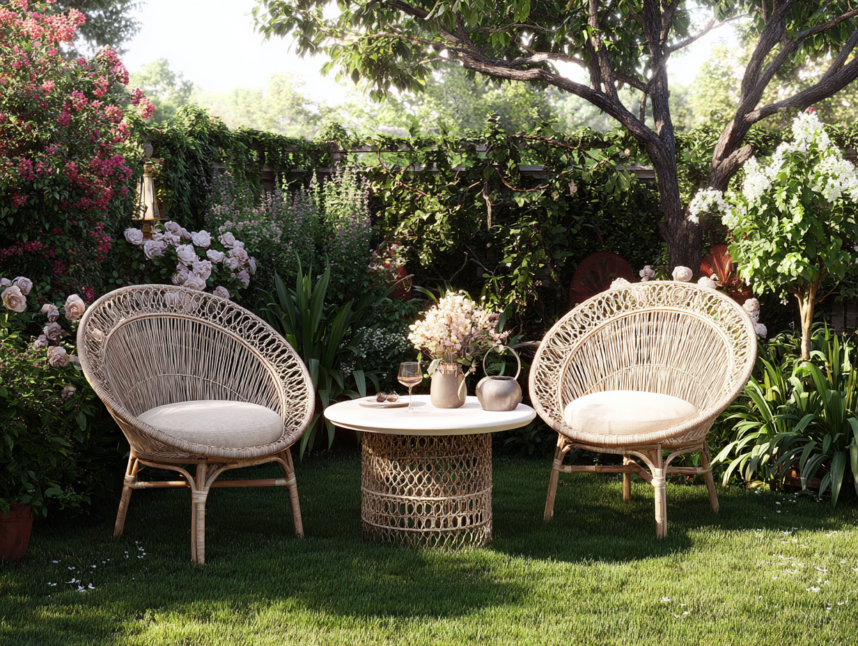 Salon de jardin-Rotan naturel-Bois-84x86x88 cm-Naturel-Style bohème-Cottagomart