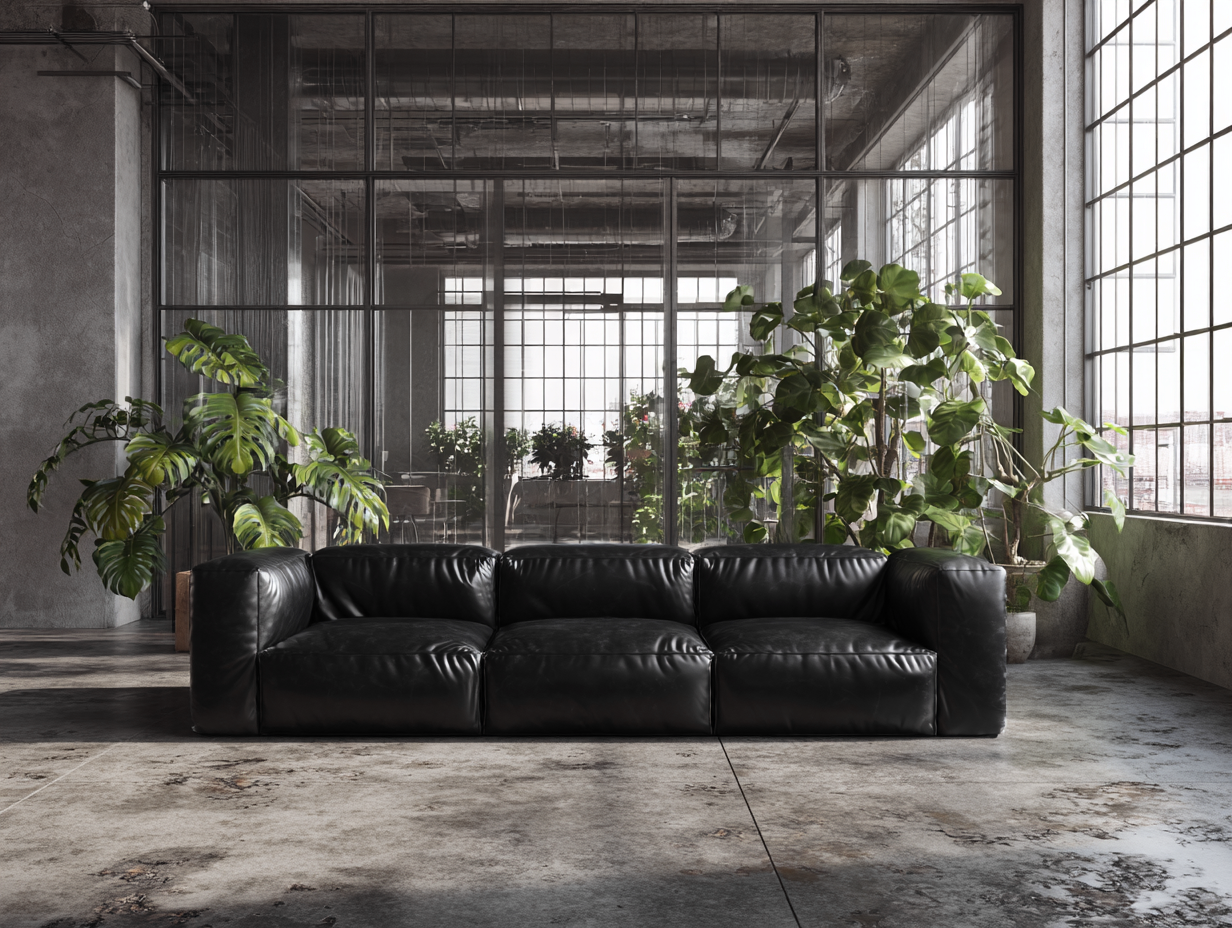 Canapé 3 places - cuir - 225x100x82 cm - Noir - style loft industriel-Cottagomart