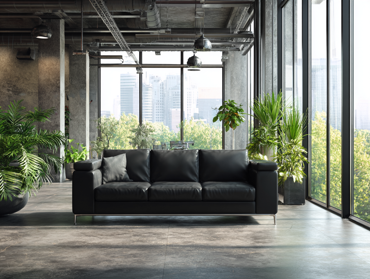 Canapé 3 places - cuir - 215x97x90 cm - Noir - style industriel-Cottagomart