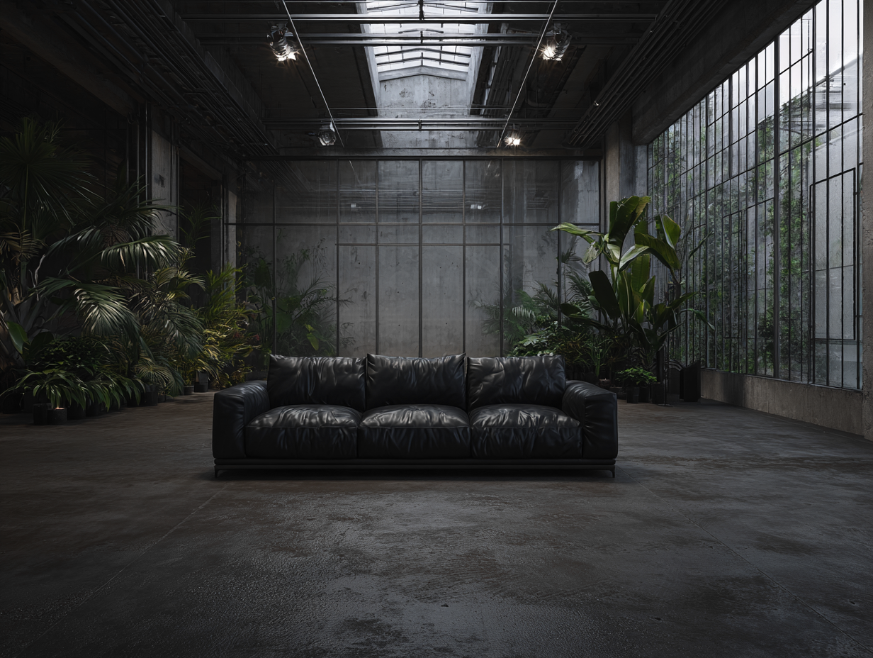 Canapé 3 places - cuir - 232x102x84 cm - Noir - style industriel urbain-Cottagomart