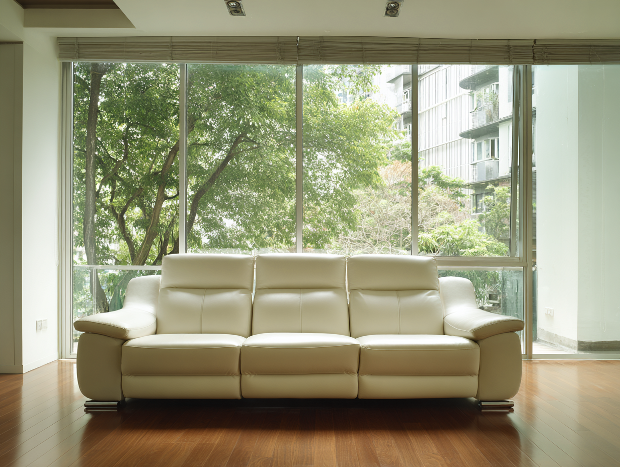 Canapé 3 places - cuir synthétique - 205x95x94 cm - Blanc ivoire - style contemporain-Cottagomart