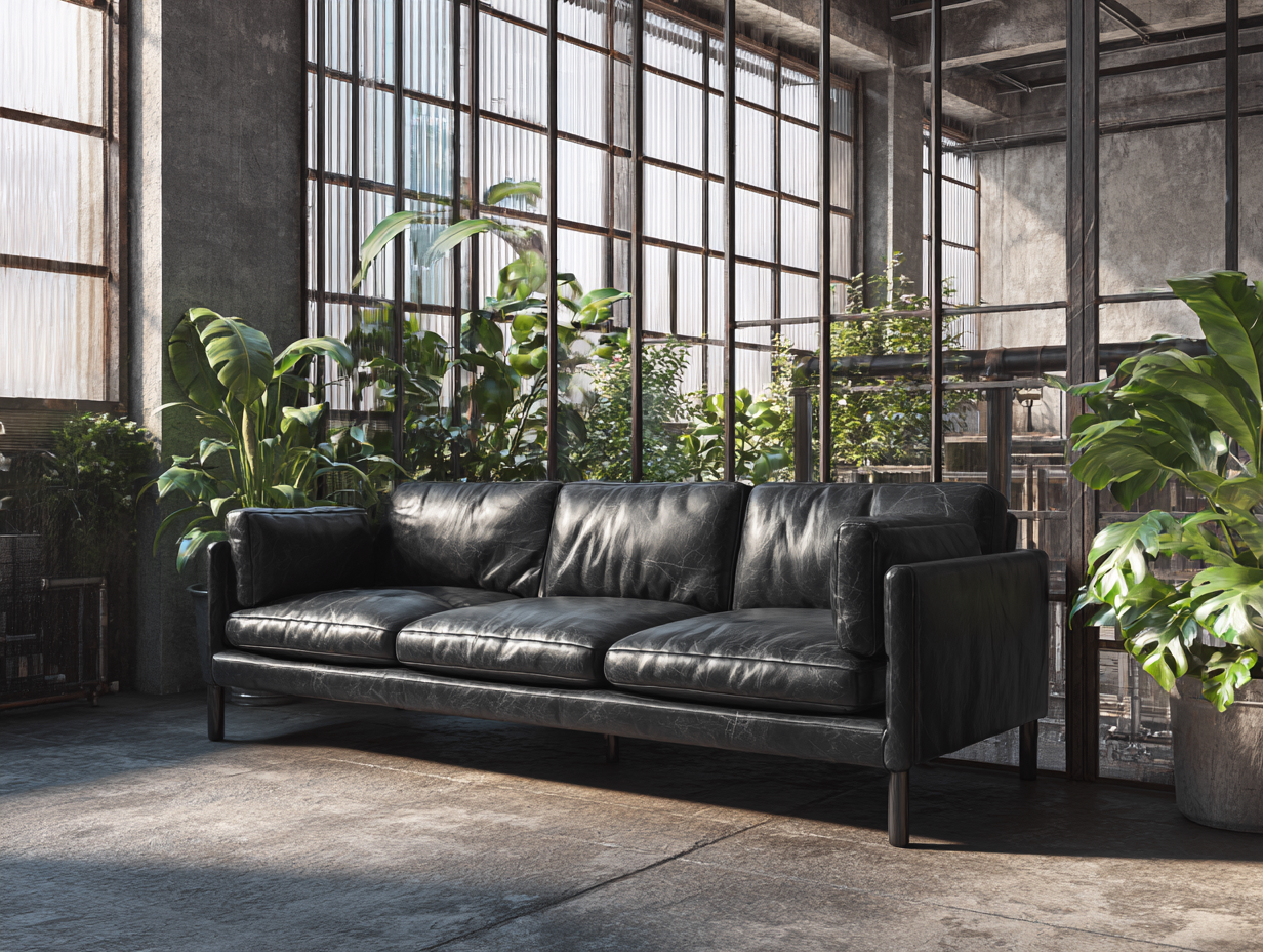 Canapé 3 places - cuir - 220x96x88 cm - Noir - style industriel moderne-Cottagomart