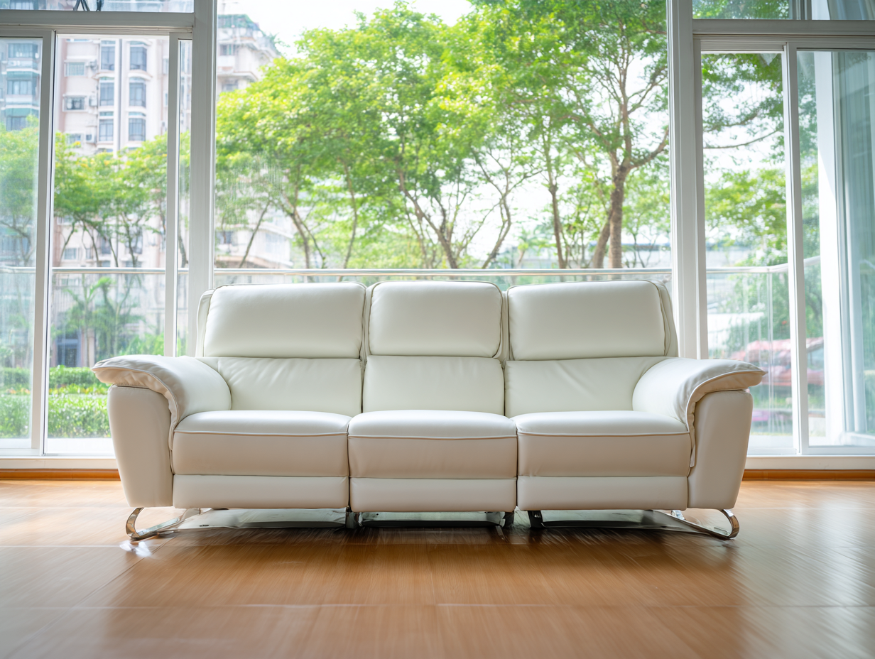 Canapé 3 places - cuir synthétique - 210x98x92 cm - Blanc crème - style moderne-Cottagomart