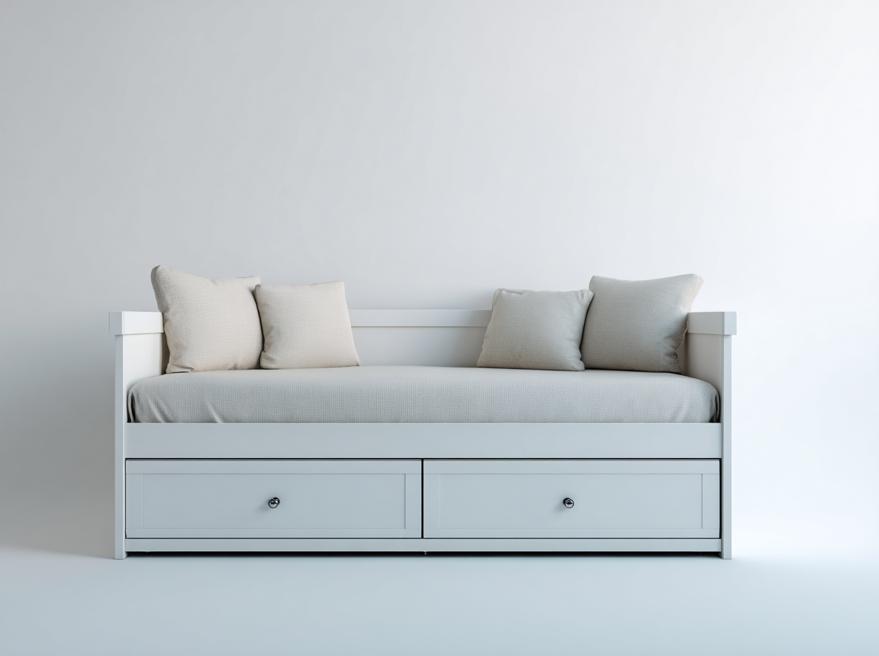 Canapé lit - bois-textile - 203x93x73 cm - blanc-gris clair - style contemporain-Cottaio