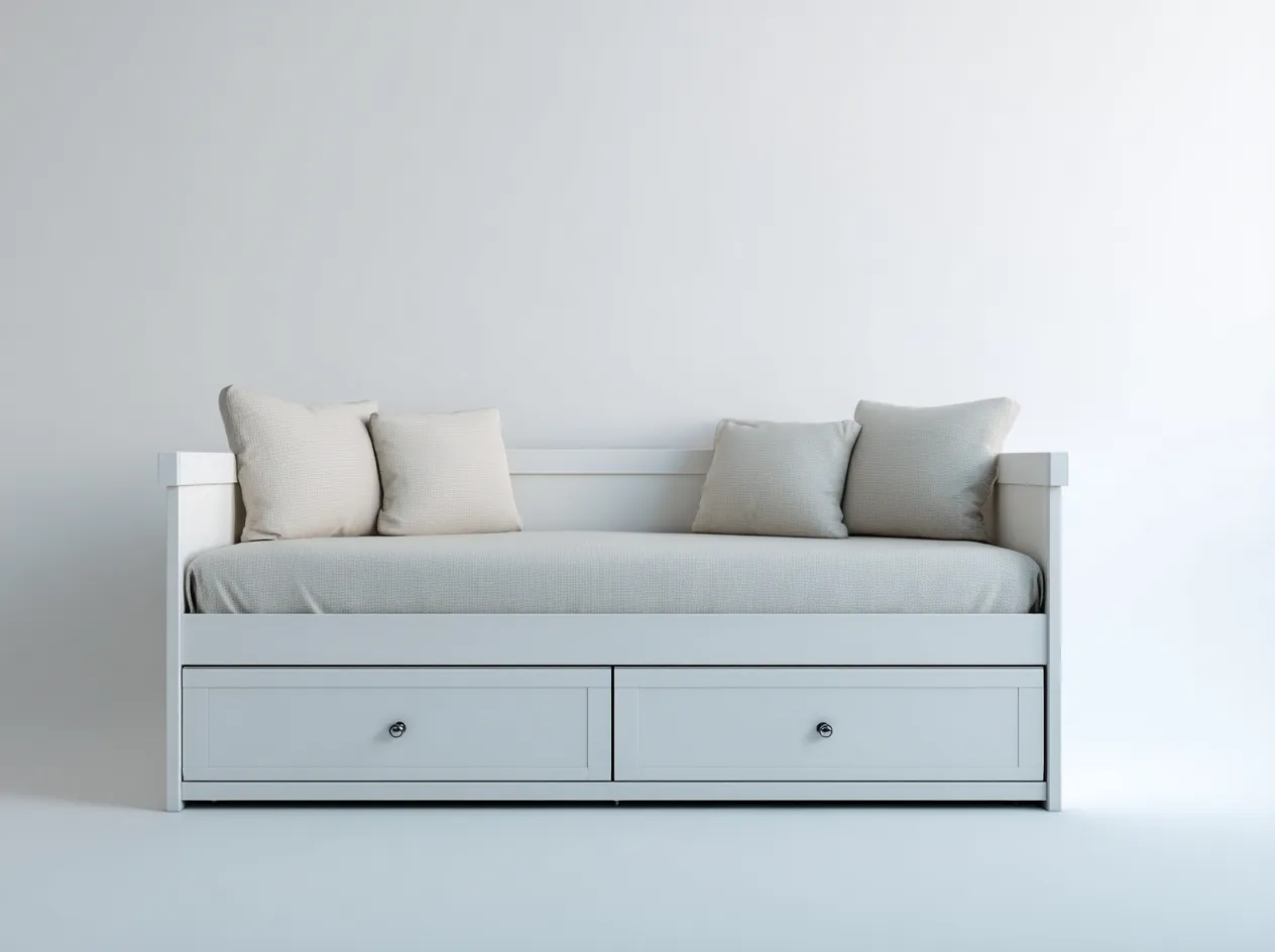 Canapé lit - bois-textile - 203x93x73 cm - blanc-gris clair - style contemporain-Cottaio