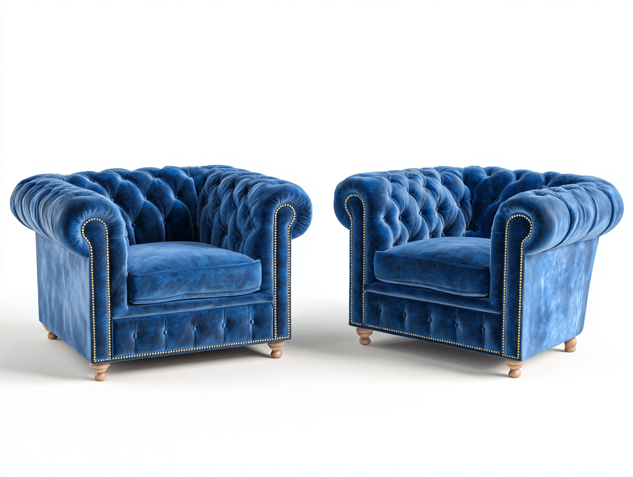 Ensemble de canapés-velours-95x92x80 cm-Bleu-Style chesterfield-Cottaio