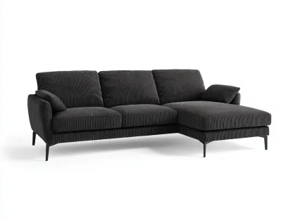 Canapé d'angle-tissu côtelé-282x176x80 cm-Noir-Style contemporain-Cottaio