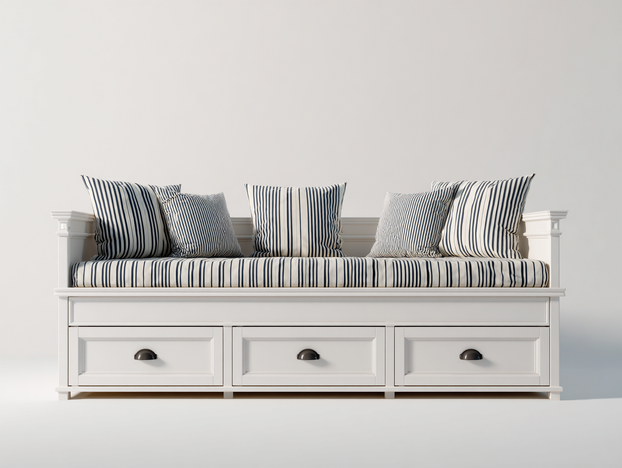 Canapé lit - bois-textile - 214x100x83 cm - blanc-bleu - style bord de mer-Cottaio