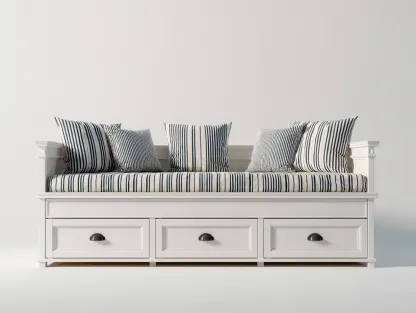 Canapé lit - bois-textile - 214x100x83 cm - blanc-bleu - style bord de mer-Cottaio