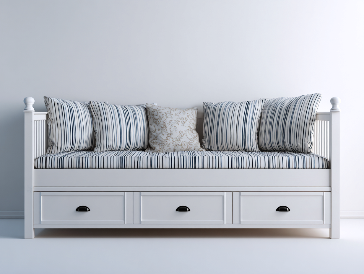 Canapé lit - bois-textile - 212x99x82 cm - blanc-bleu - style bord de mer-Cottaio