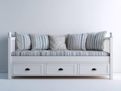 Canapé lit - bois-textile - 212x99x82 cm - blanc-bleu - style bord de mer-Cottaio