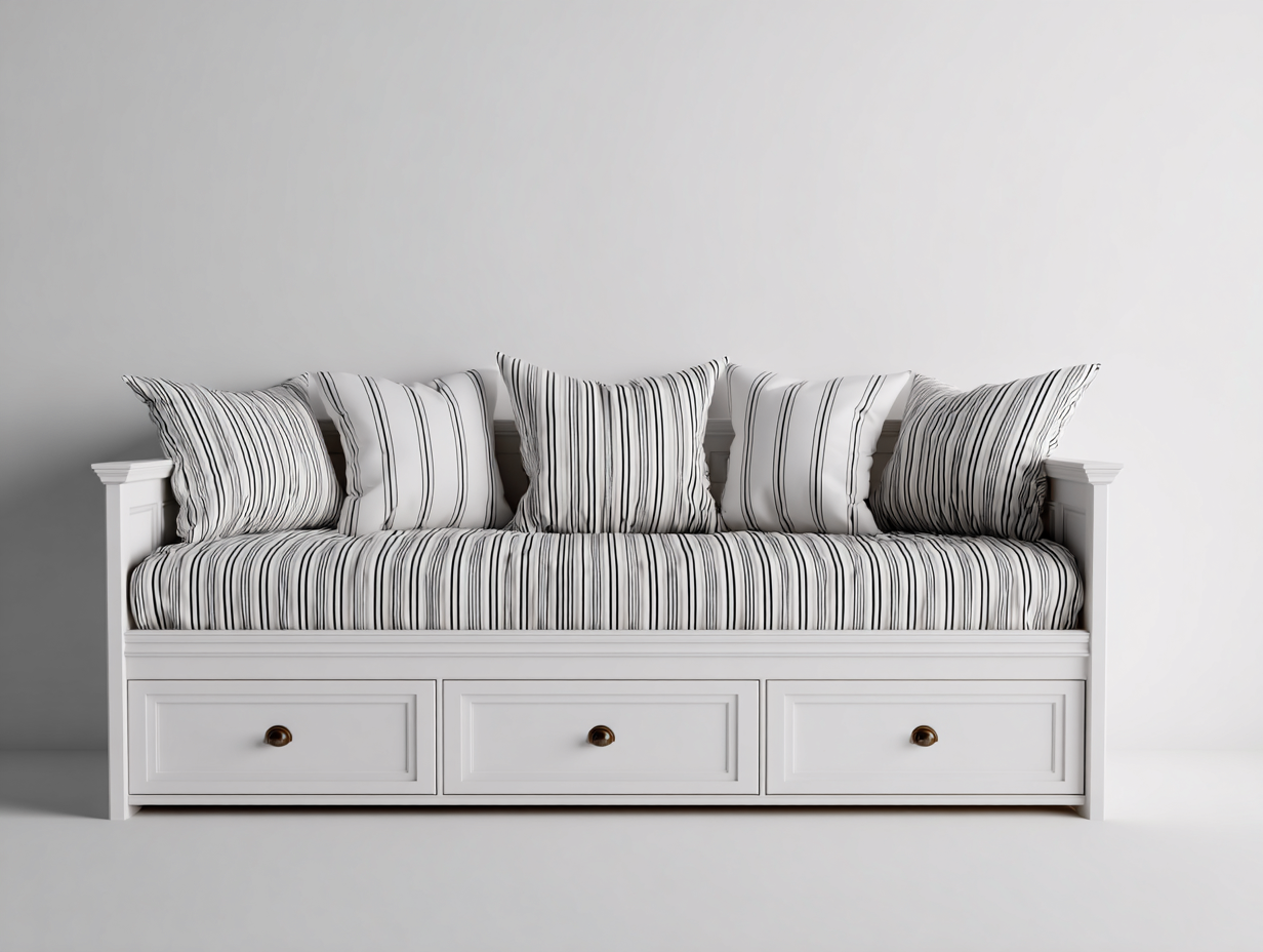 Canapé lit - bois-textile - 215x101x84 cm - blanc-noir - style contemporain-Cottaio