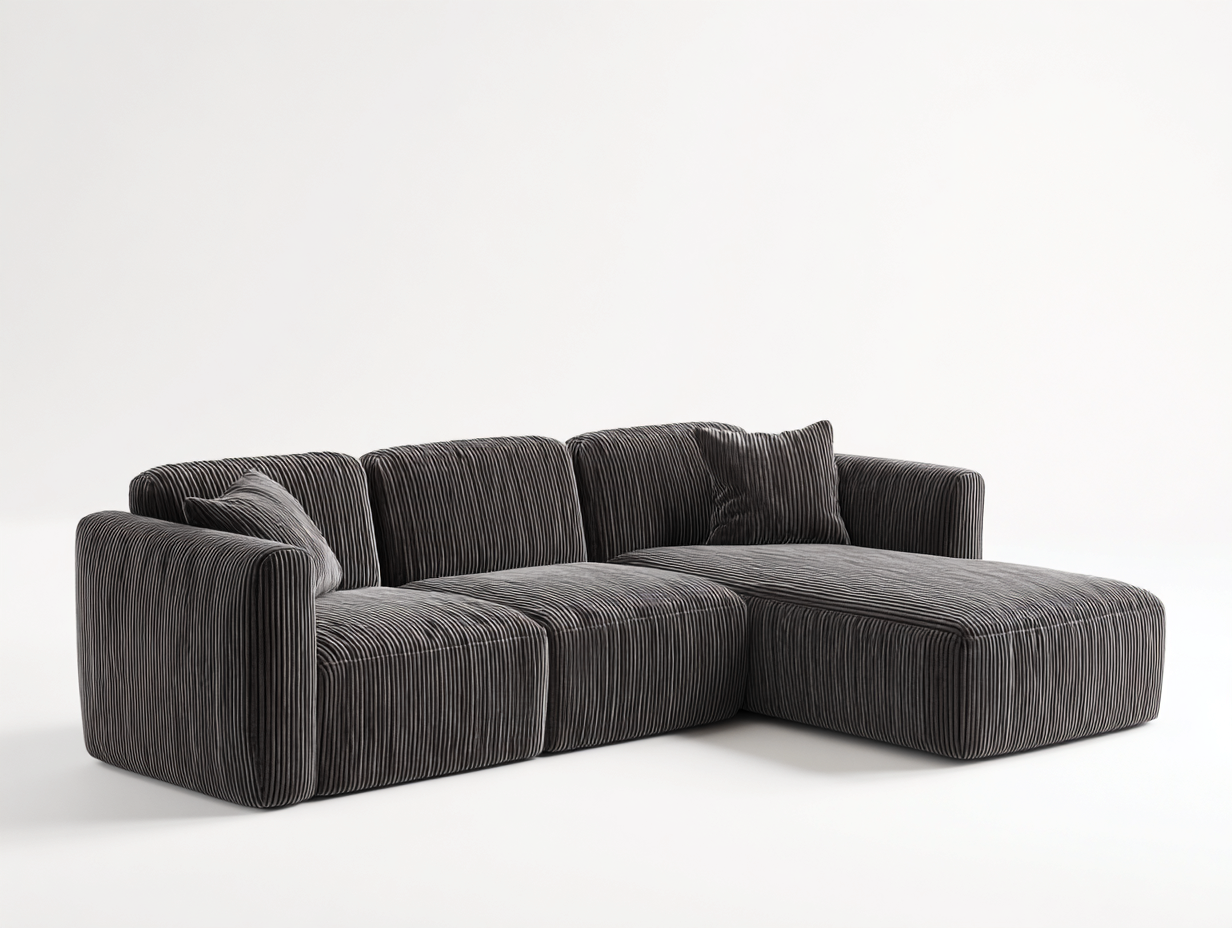 Canapé d'angle-tissu côtelé-292x188x72 cm-Gris foncé-Style contemporain-Cottaio