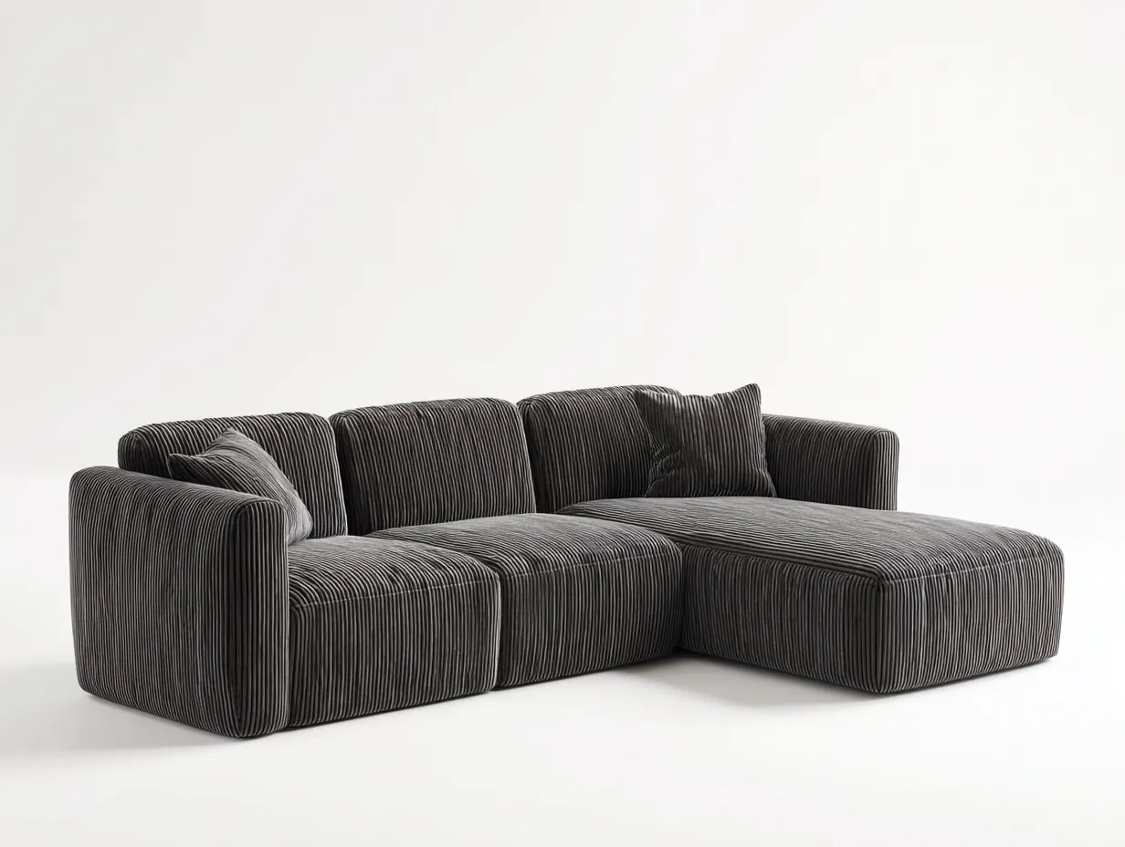 Canapé d'angle-tissu côtelé-292x188x72 cm-Gris foncé-Style contemporain-Cottaio