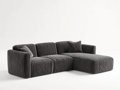 Canapé d'angle-tissu côtelé-292x188x72 cm-Gris foncé-Style contemporain-Cottaio