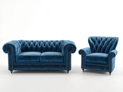 Ensemble de canapés-velours-188x94x80 cm-Bleu-Style chesterfield-Cottaio