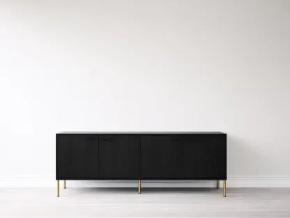 Dielenschränke - Holz-Metall - 164x41x72 cm - Schwarz - Modernes Design-Cottanest