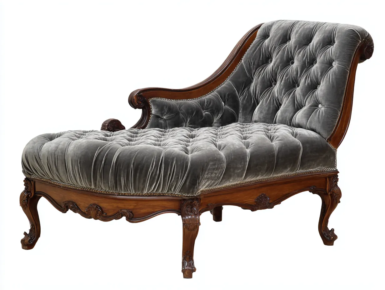 Chaiselongues-Samt-Holz-176x79x88 cm-Grau-Klassischer Stil-Cottanest