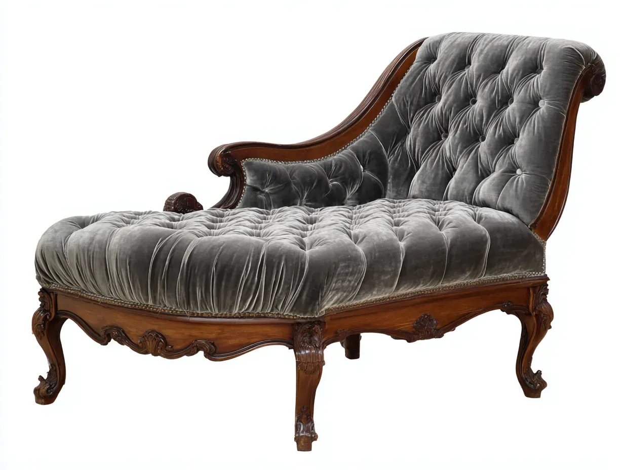 Chaiselongues-Samt-Holz-176x79x88 cm-Grau-Klassischer Stil-Cottanest