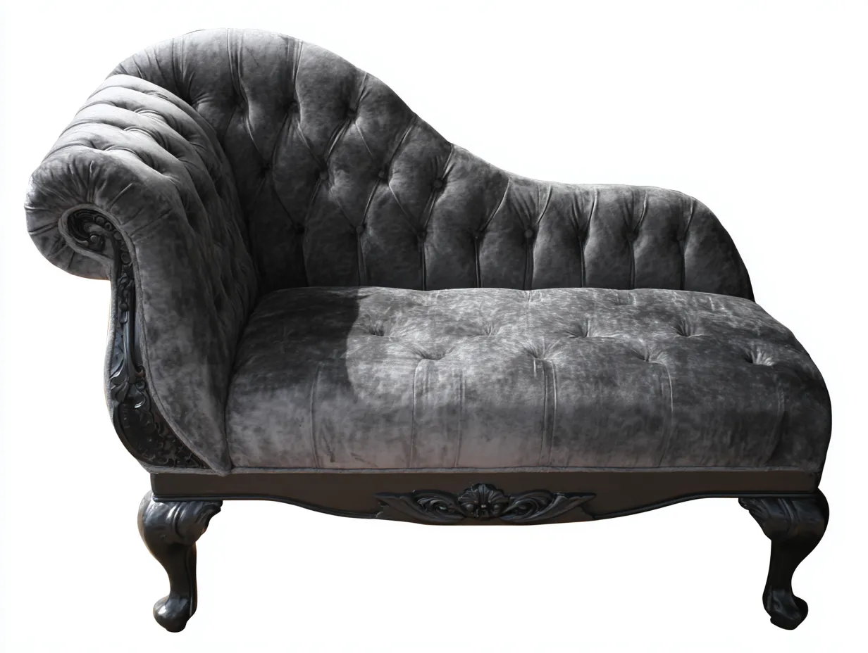 Chaiselongues-Samt-Holz-174x81x89 cm-Grau-Klassischer Stil-Cottanest