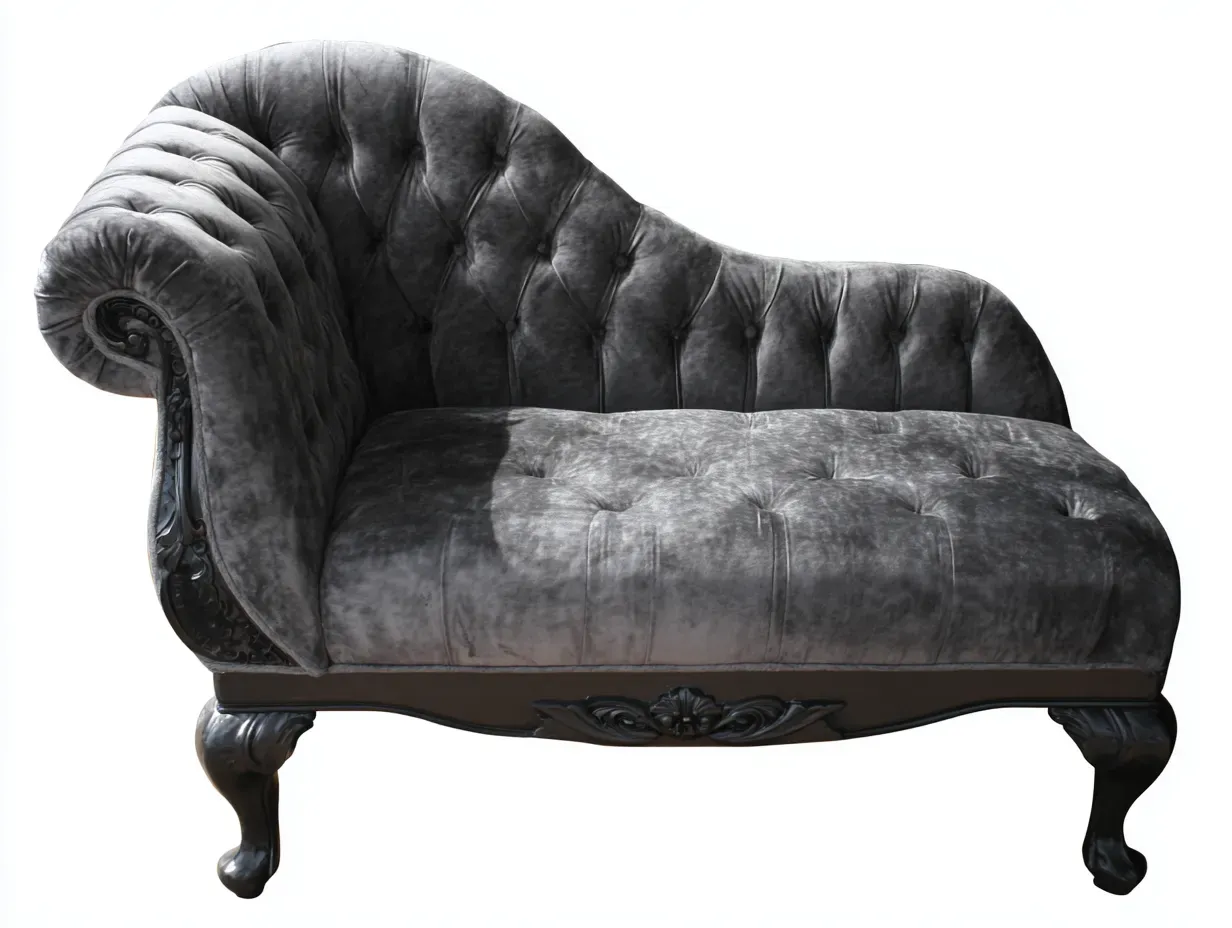 Chaiselongues-Samt-Holz-174x81x89 cm-Grau-Klassischer Stil-Cottanest