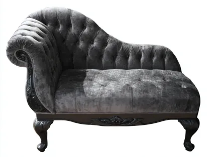 Chaiselongues-Samt-Holz-174x81x89 cm-Grau-Klassischer Stil-Cottanest