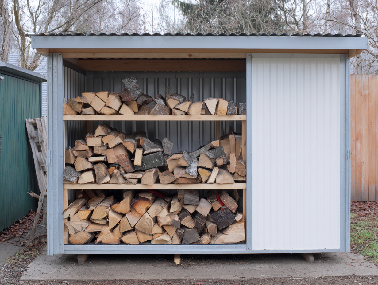 Abri à bûches - bois - 295x90x180 cm - gris clair - style industriel-Roomupden