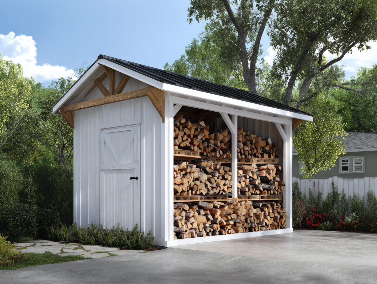 Abri à bûches - bois - 210x80x215 cm - blanc - style rustique-Roomupden