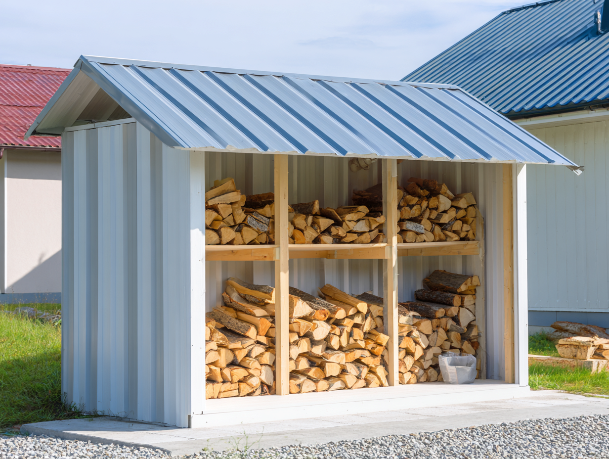 Abri à bûches - bois - 280x95x190 cm - gris clair - style contemporain-Roomupden