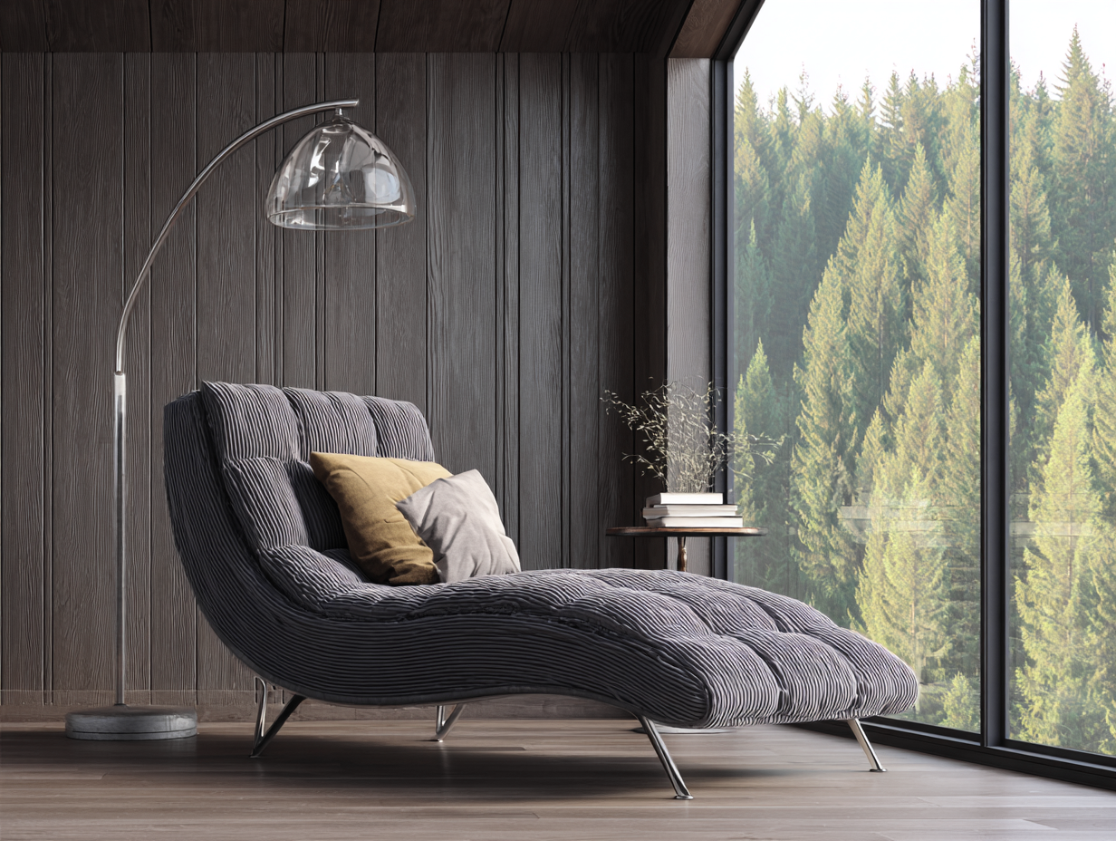 Chaise longue - tissu-métal - 168x76x82 cm - gris foncé - design contemporain-Roomupden